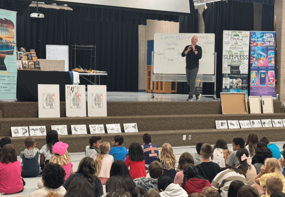 Author Johan Twiss speaking to students